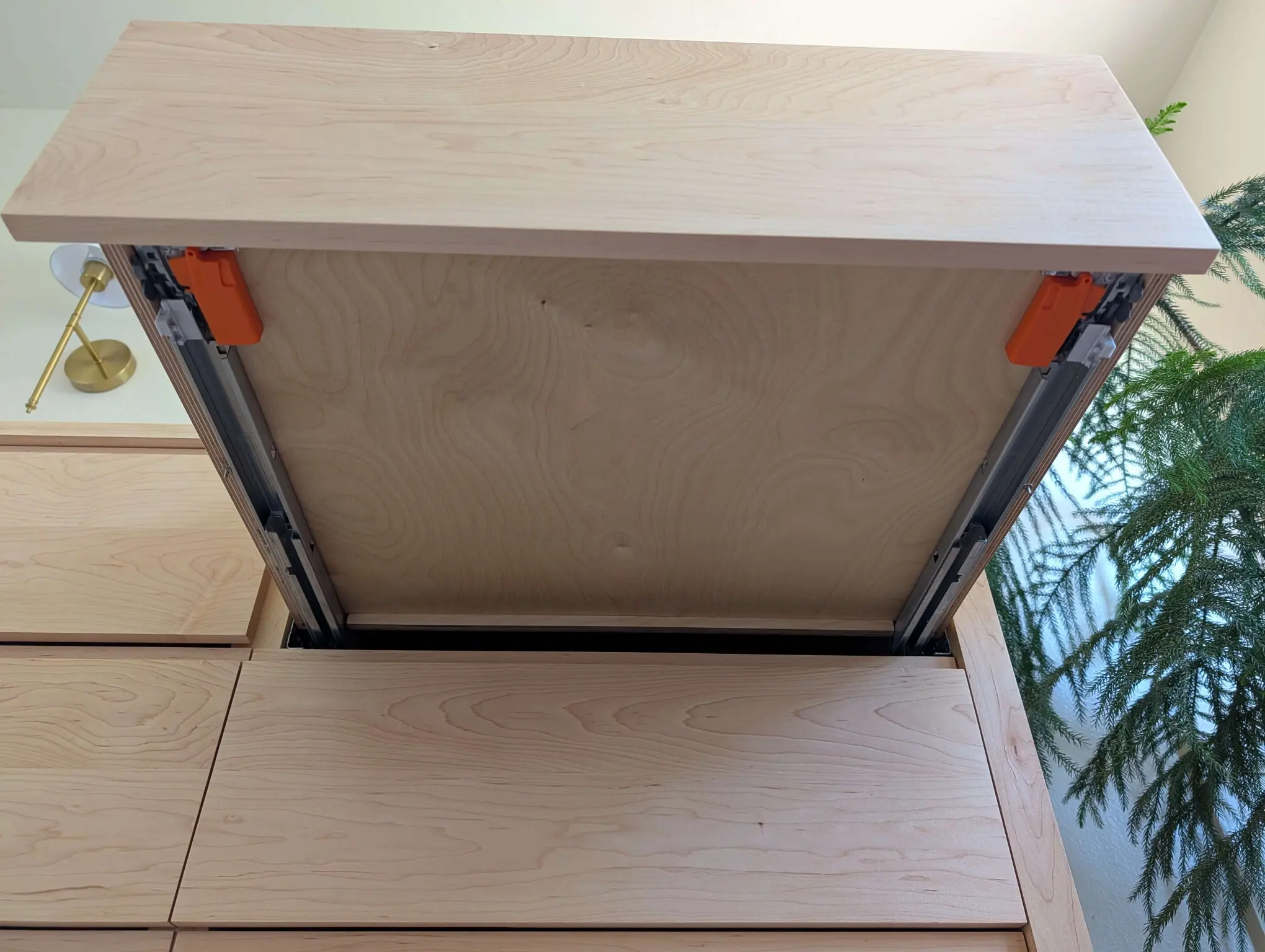 Hard maple drawer fitted with Blum soft-close hardware
