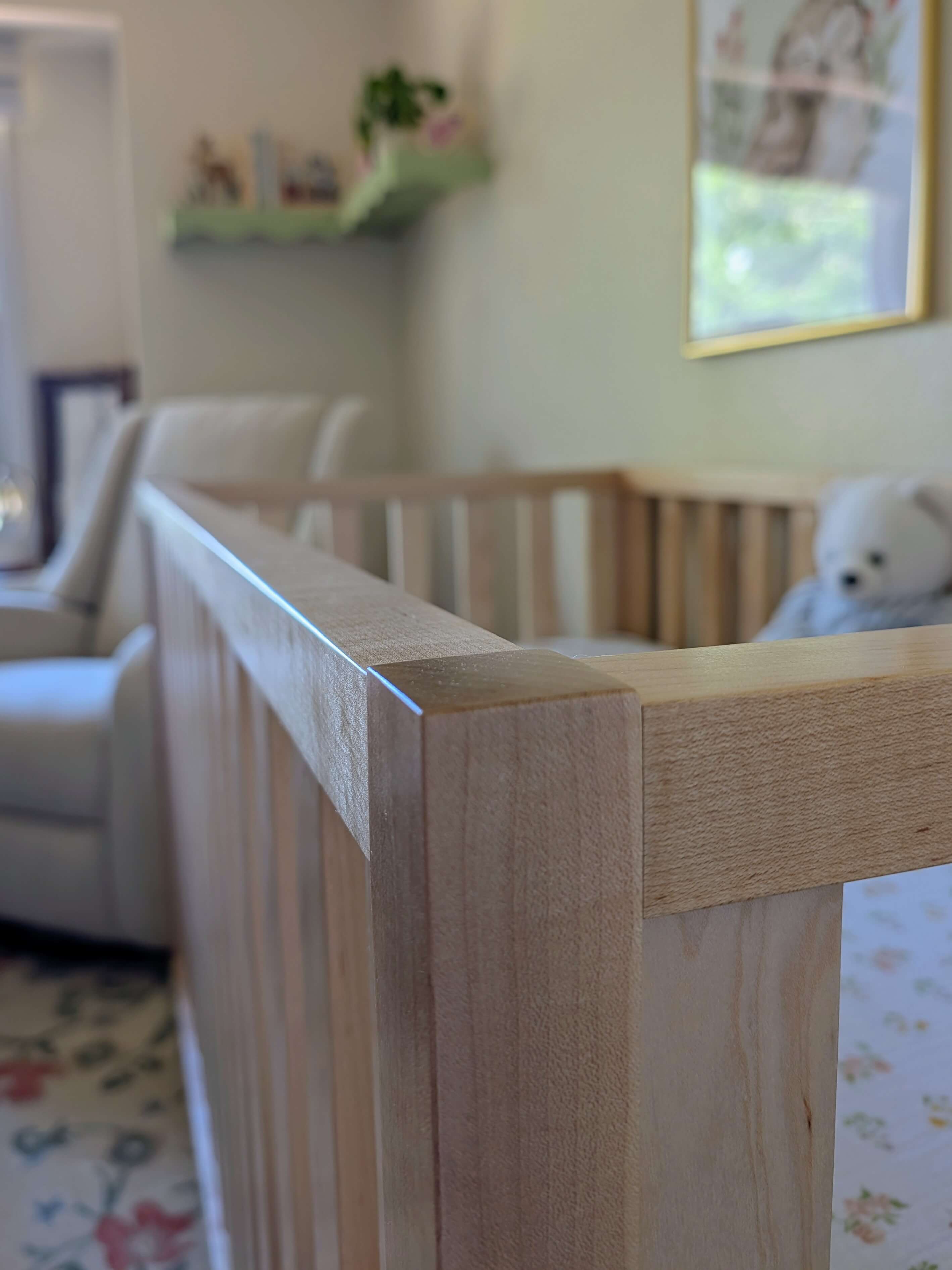 Hard maple crib safety rail detail