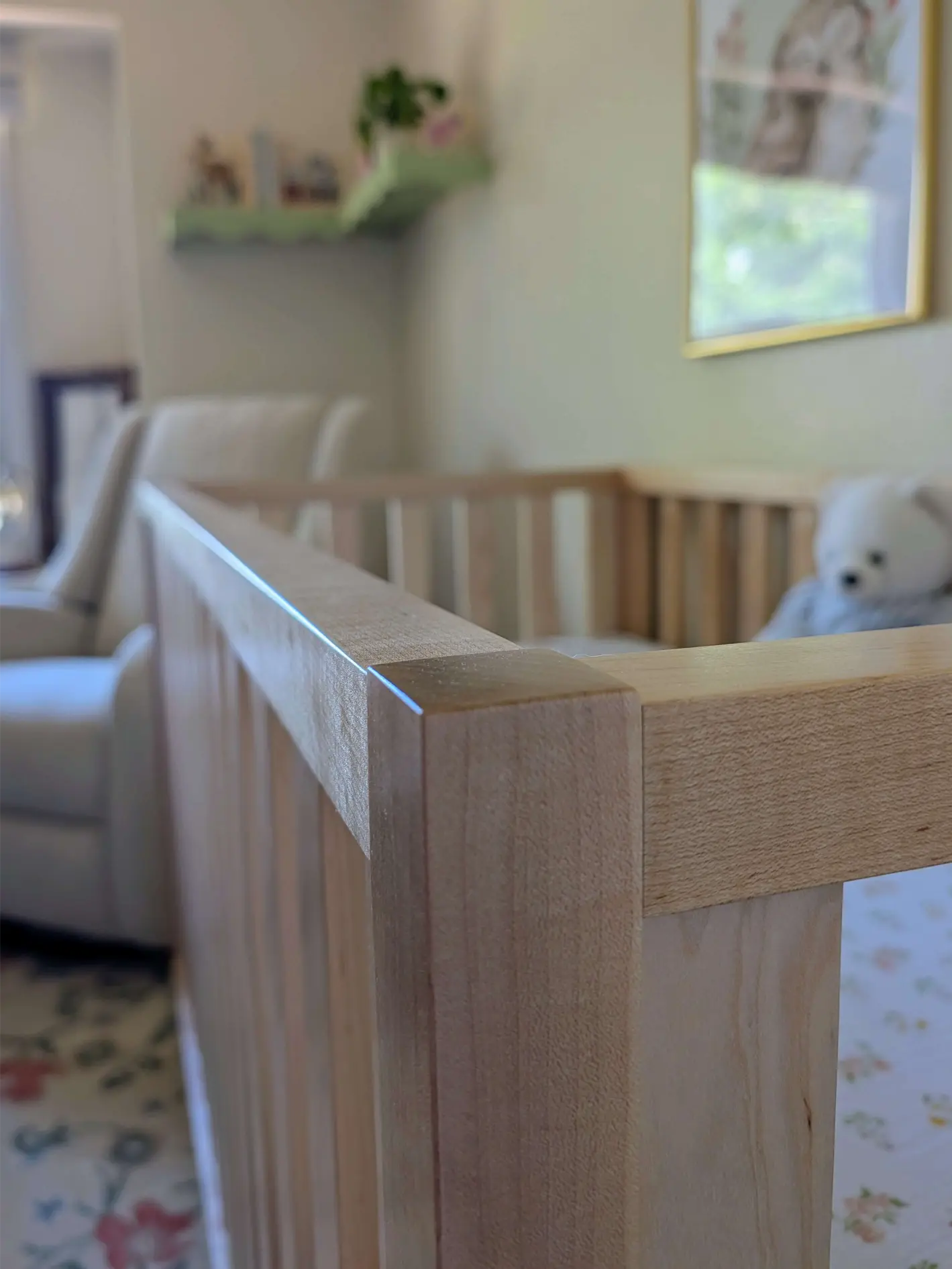 Hard maple crib safety rail detail
