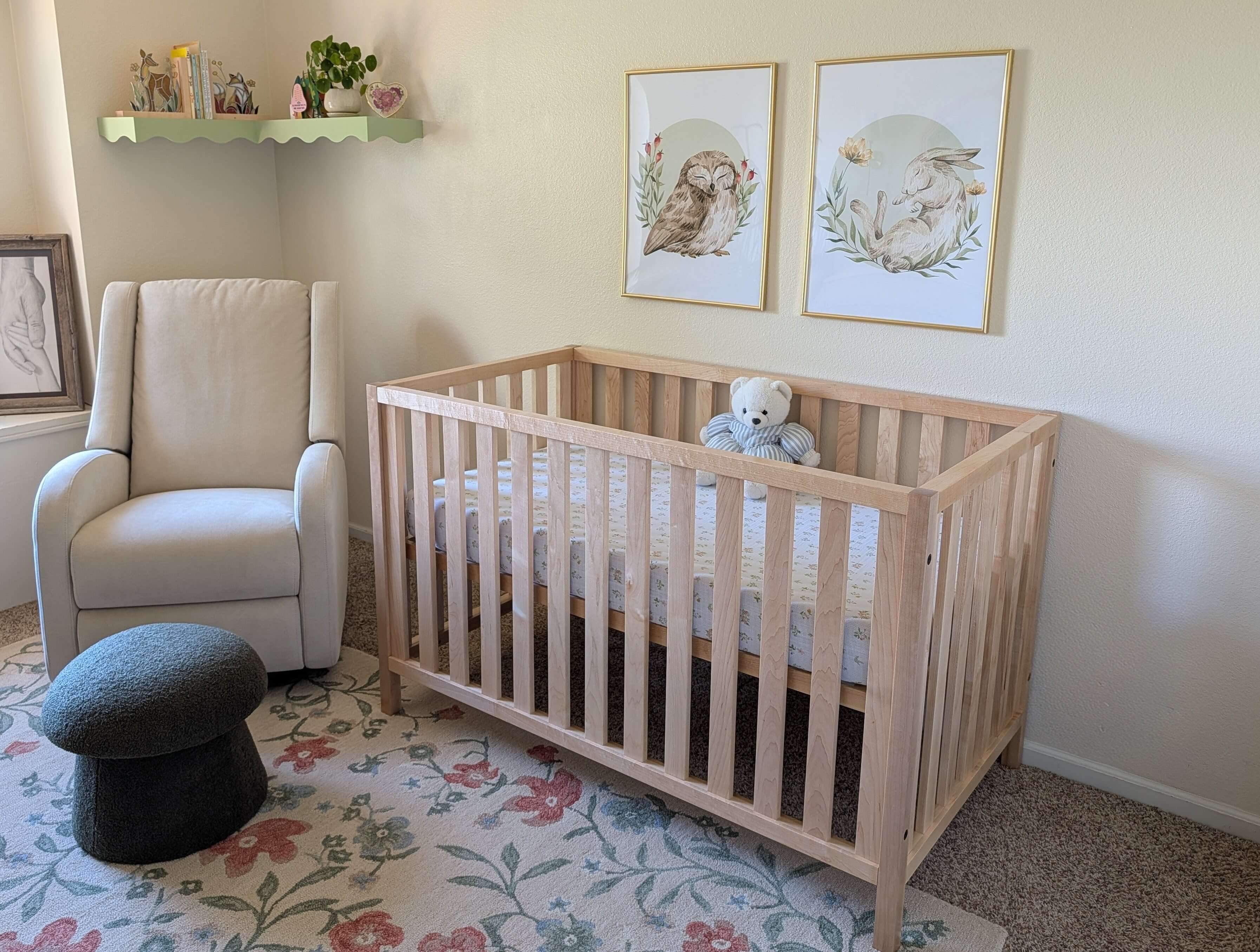 Adjustable custom hard maple nursery crib built in Fort Collins