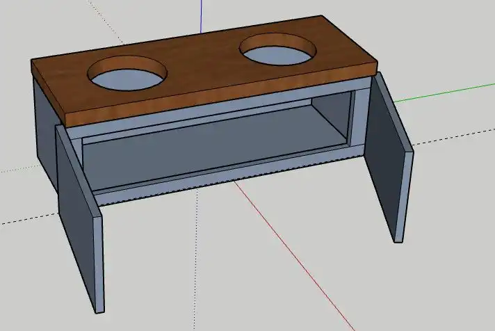 CAD structural blueprint of an elevated wooden dog bowl stand