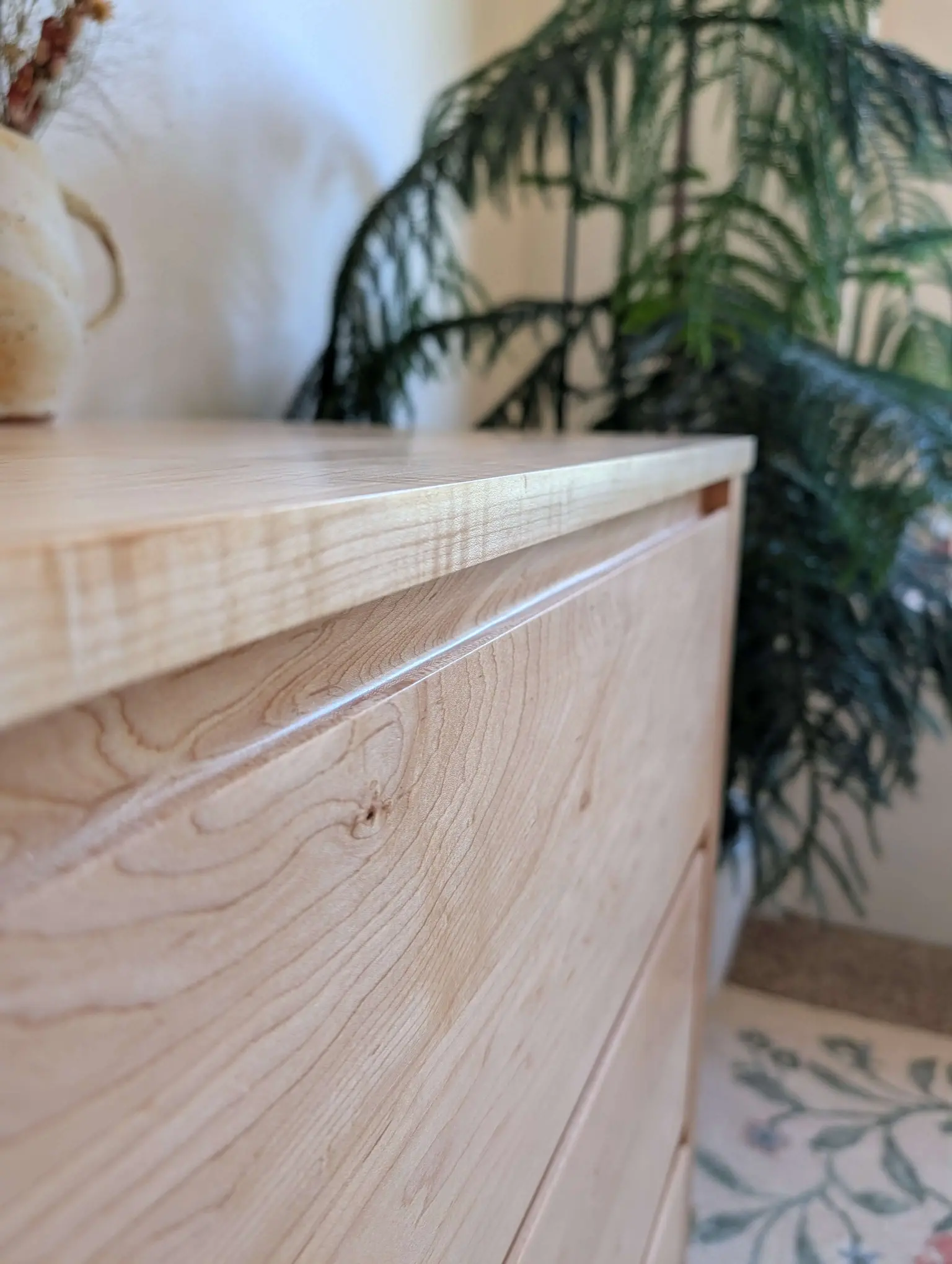 Custom dresser drawer with modern finger pull design