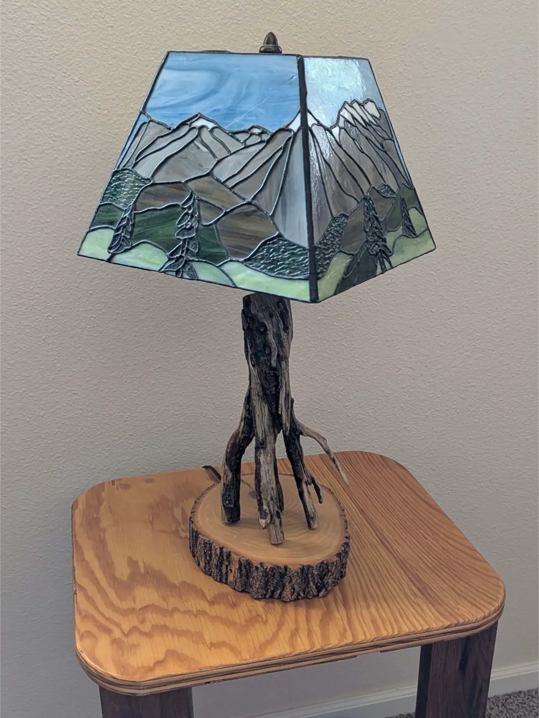 Handcrafted driftwood lamp stand