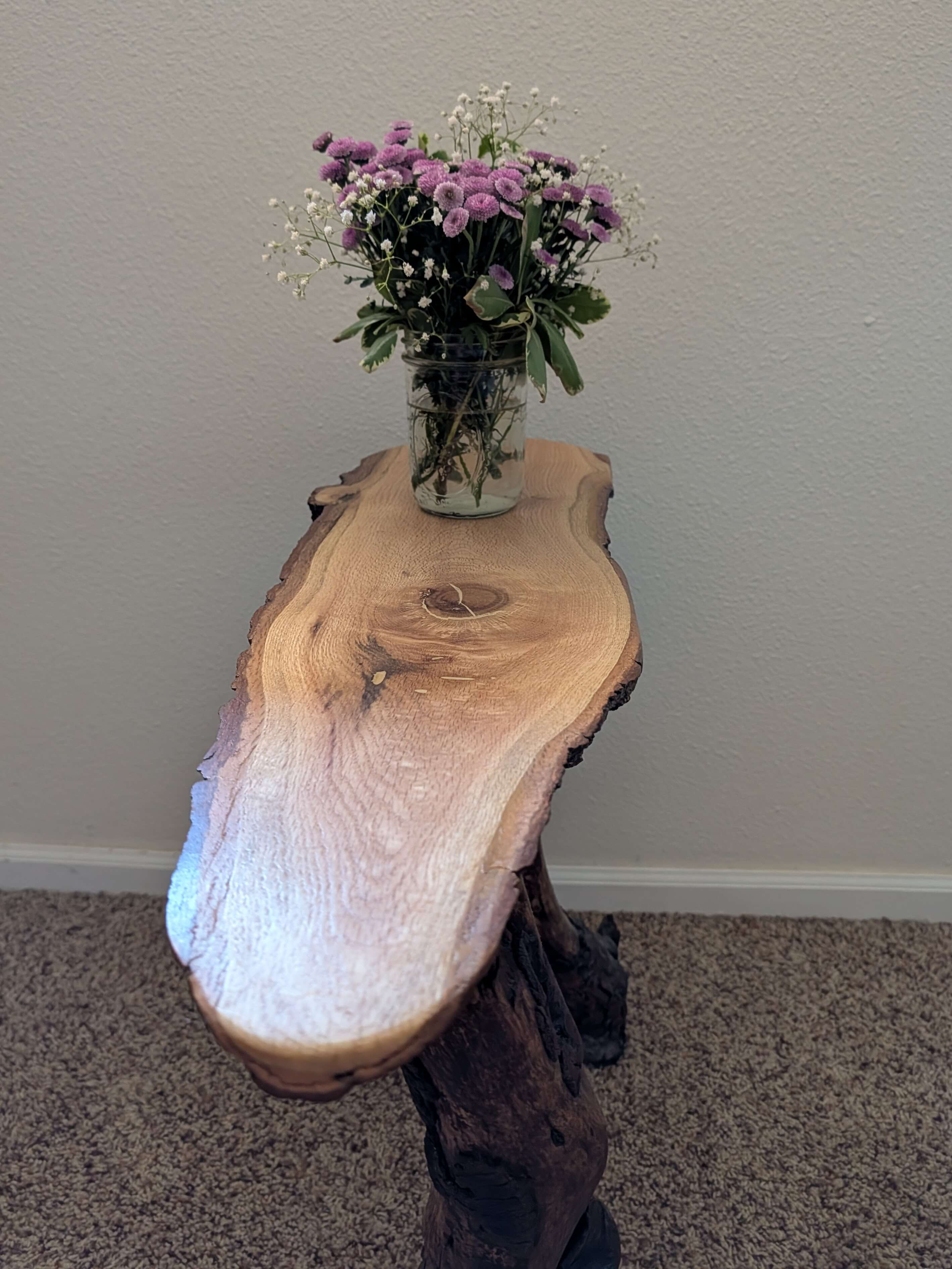 Custom live-edge wood side table