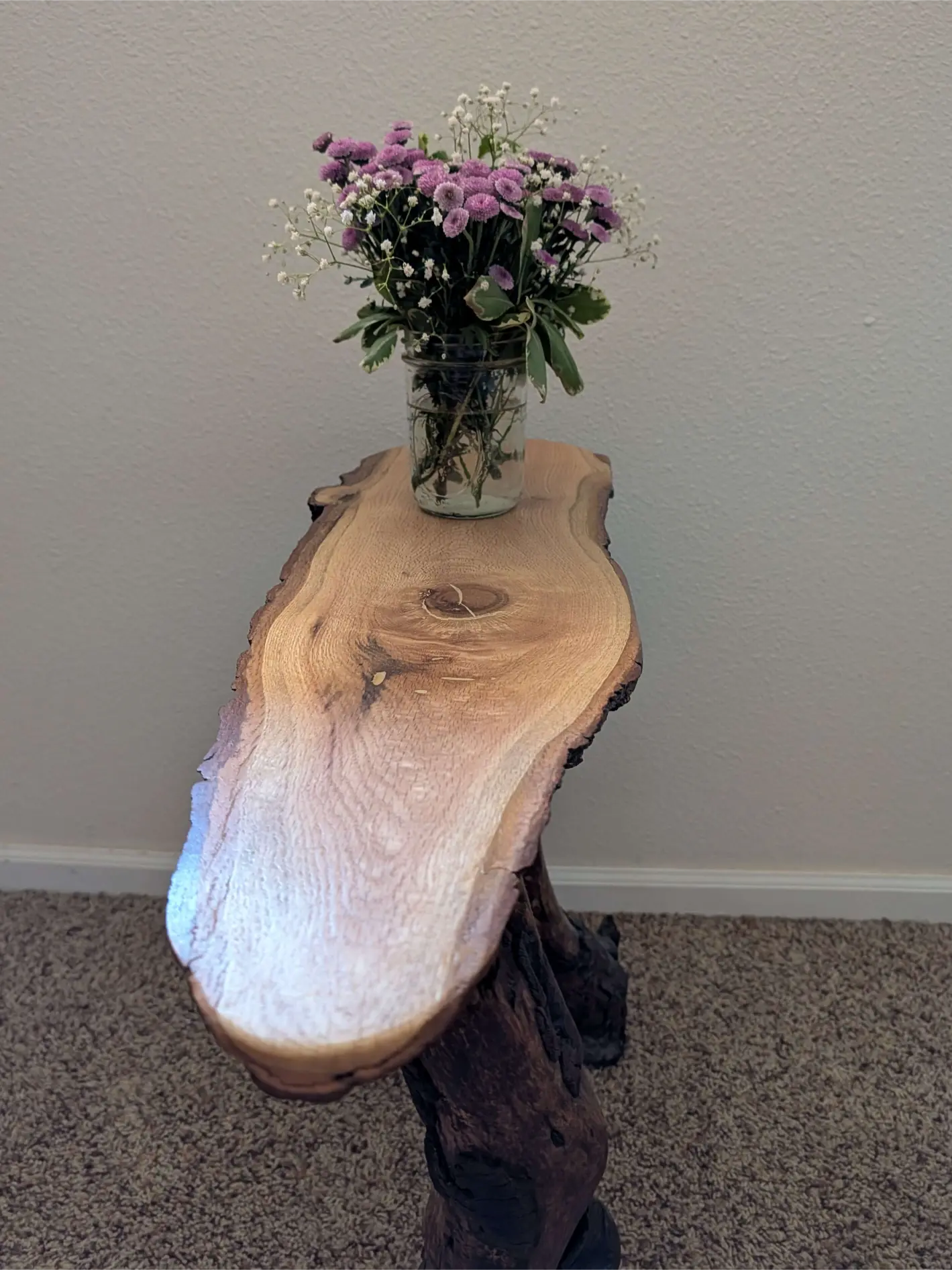 Custom live-edge wood side table