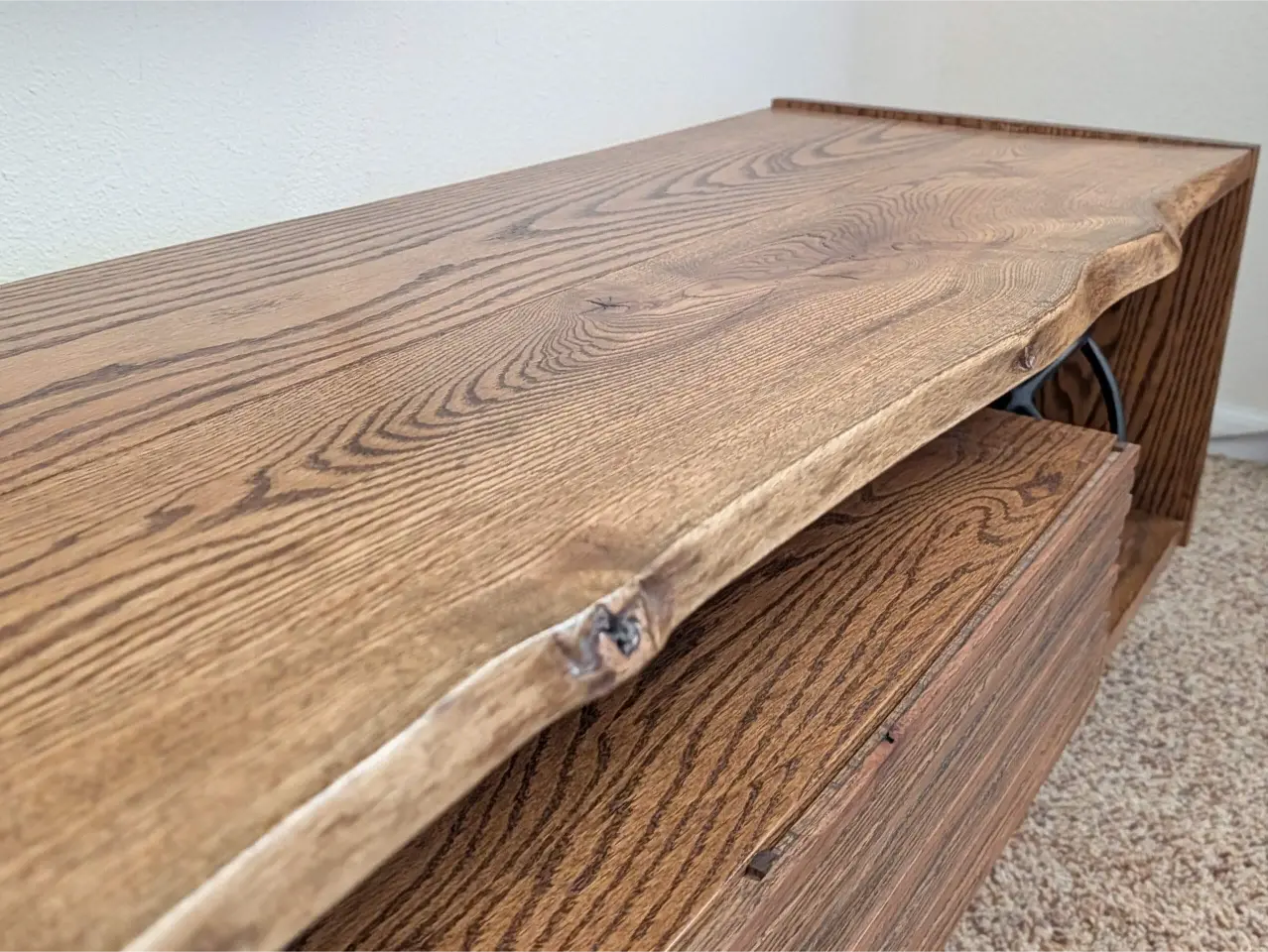 Modern live-edge oak TV stand