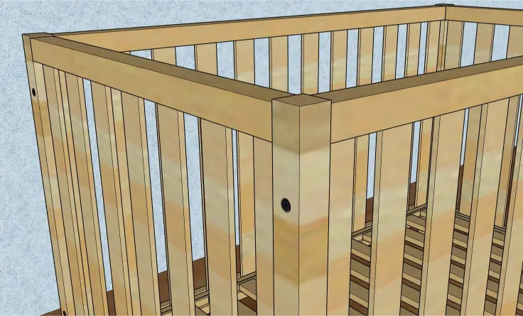 Complimentary 3D CAD design mockup showcasing crib joinery and hardware details